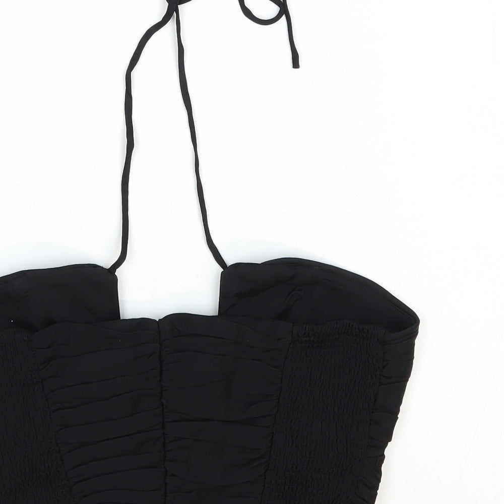 Zara Womens Black Viscose Cropped Blouse Size S Halter