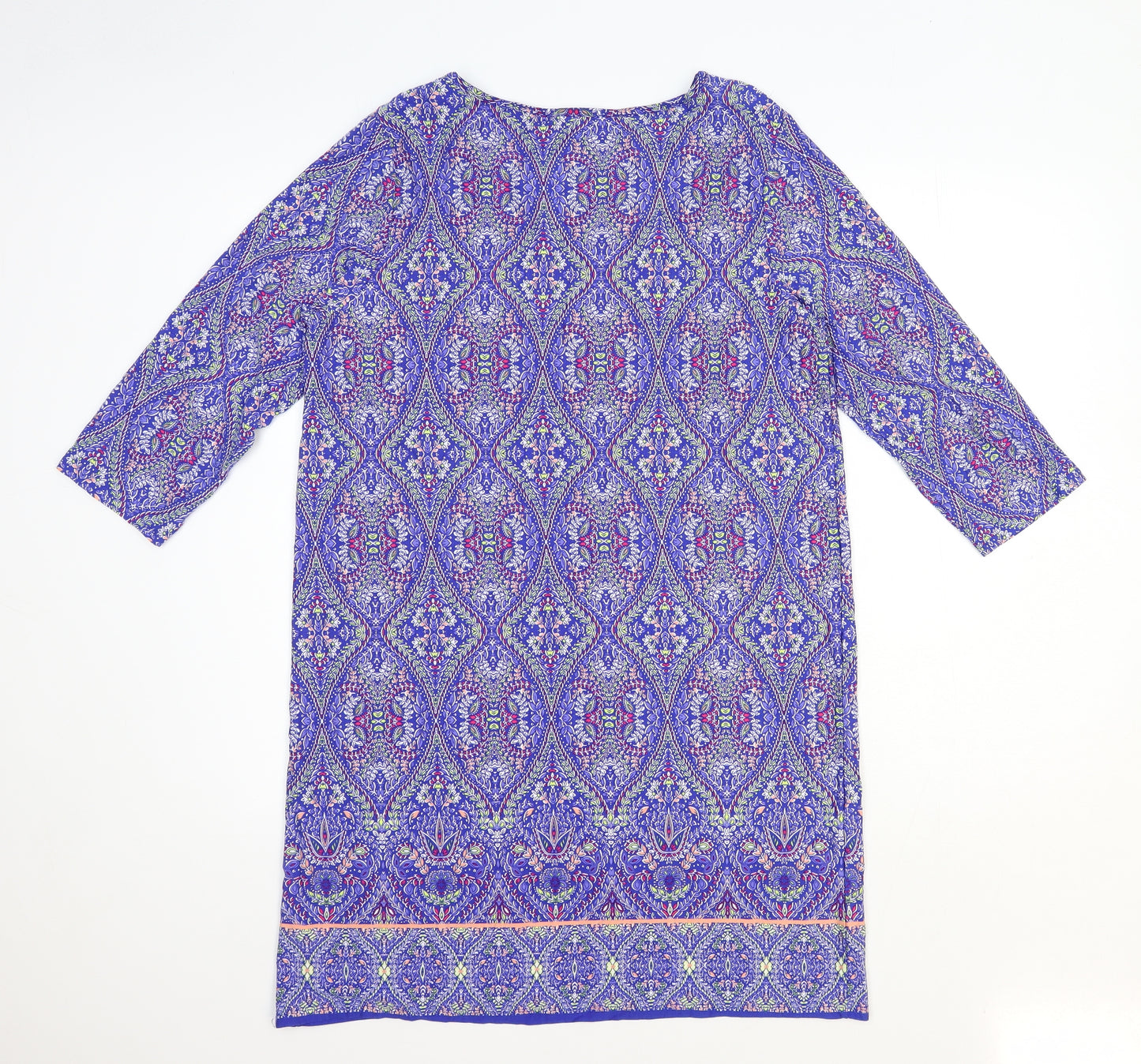 George Womens Blue Geometric Viscose A-Line Size 14 Round Neck Pullover