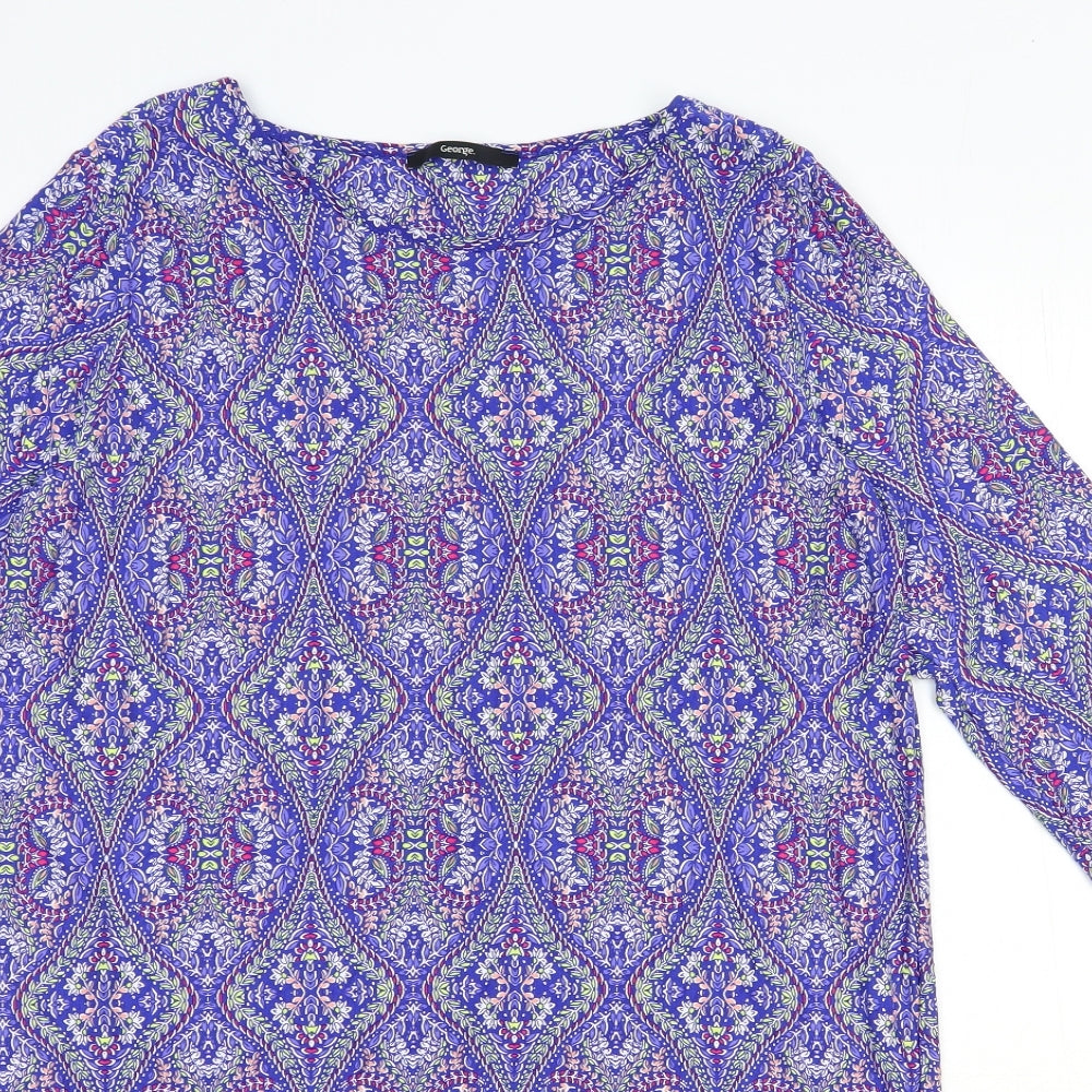 George Womens Blue Geometric Viscose A-Line Size 14 Round Neck Pullover