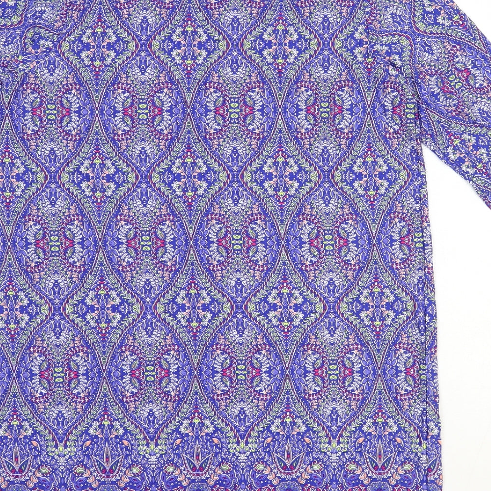 George Womens Blue Geometric Viscose A-Line Size 14 Round Neck Pullover