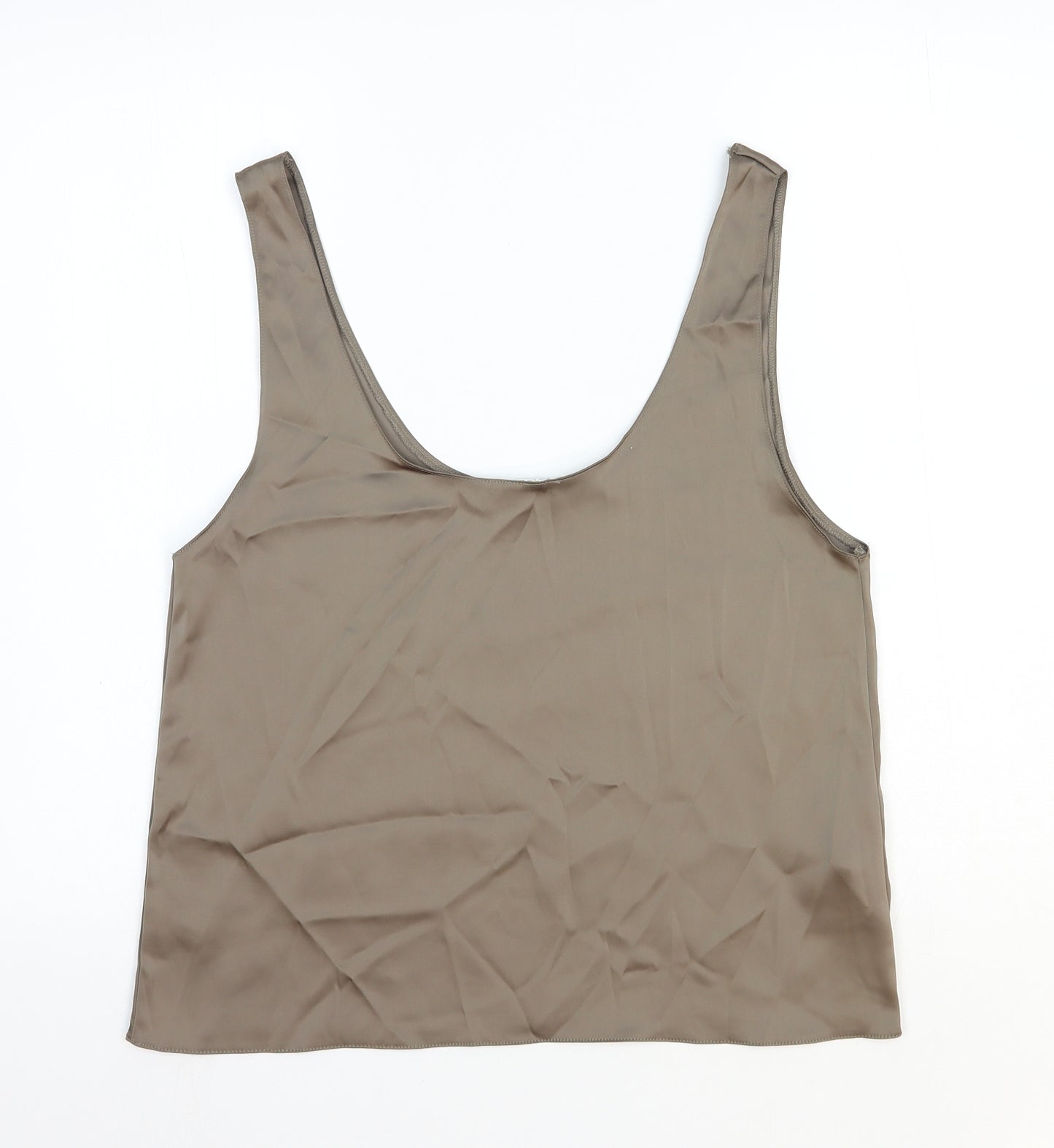 Zara Womens Brown Polyester Basic Tank Size L Scoop Neck