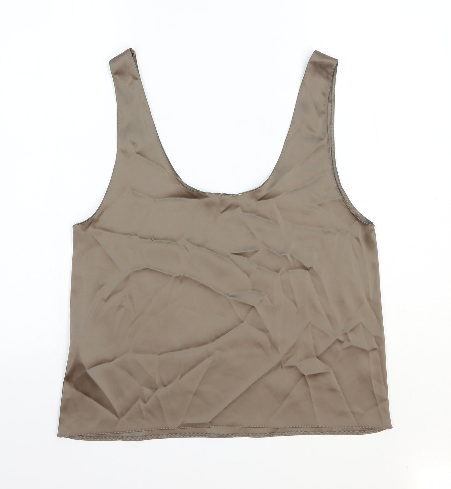 Zara Womens Brown Polyester Basic Tank Size L Scoop Neck