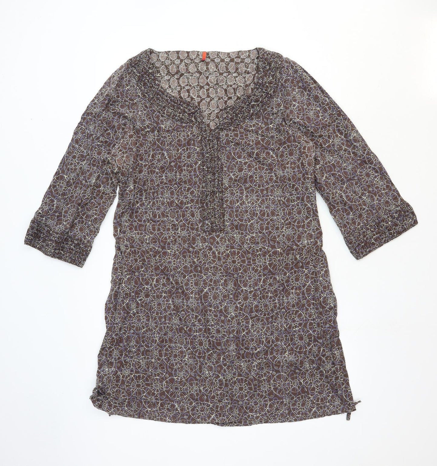 Preworn Womens Brown Geometric 100% Cotton Kaftan Size 16 V-Neck Zip