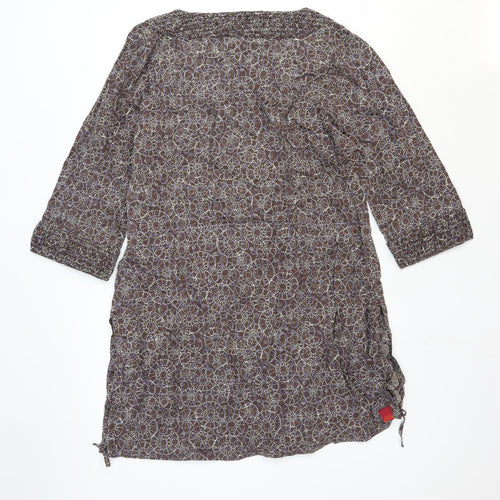 Preworn Womens Brown Geometric 100% Cotton Kaftan Size 16 V-Neck Zip