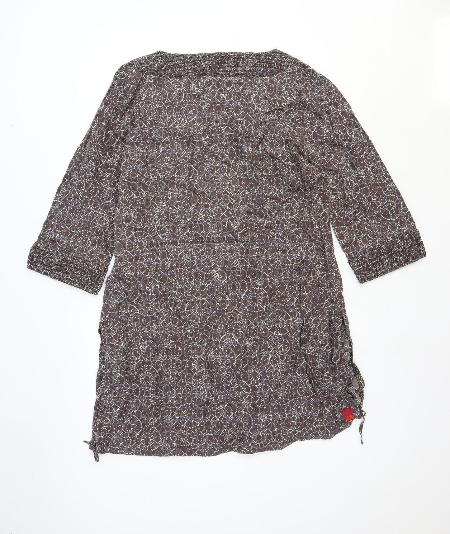 Preworn Womens Brown Geometric 100% Cotton Kaftan Size 16 V-Neck Zip