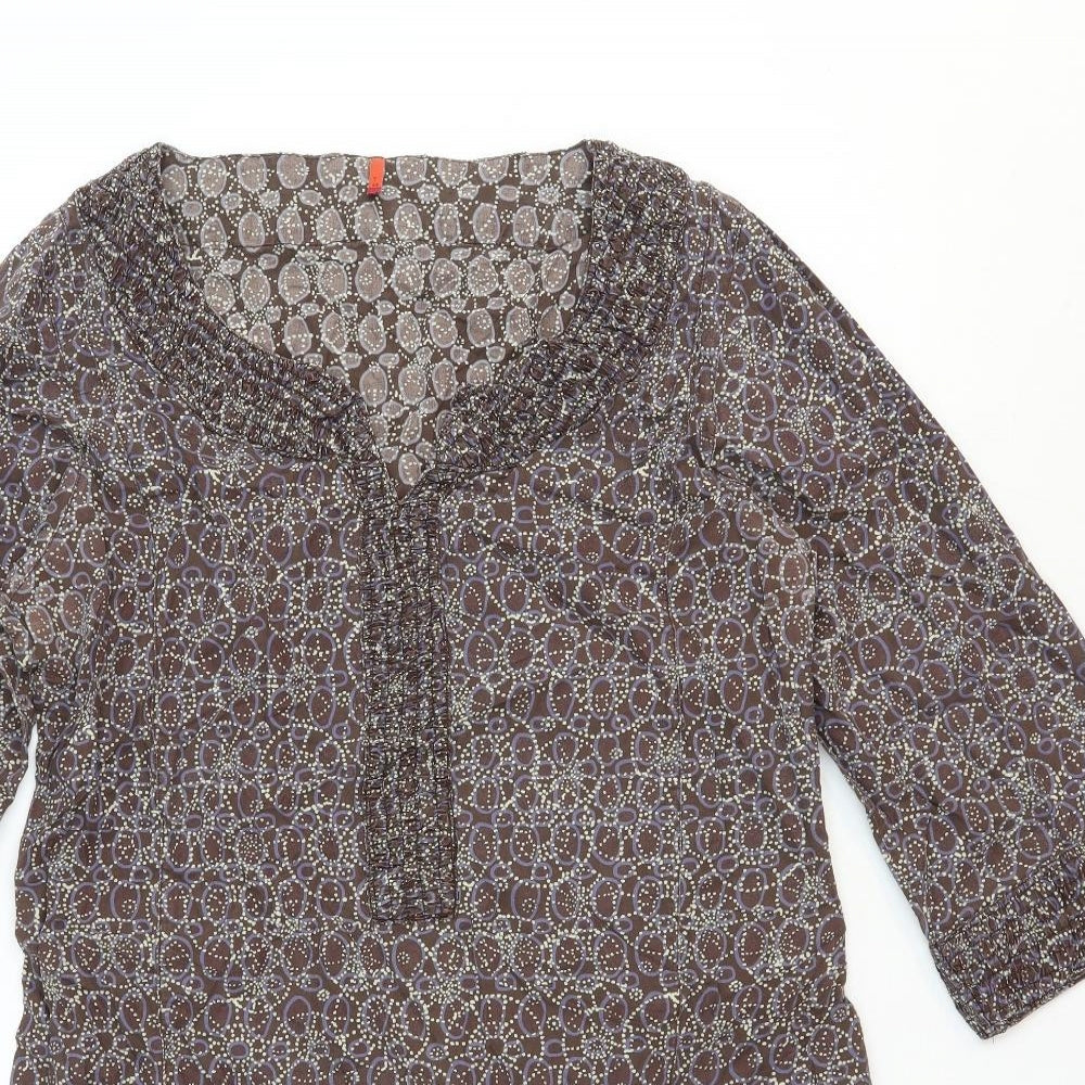 Preworn Womens Brown Geometric 100% Cotton Kaftan Size 16 V-Neck Zip