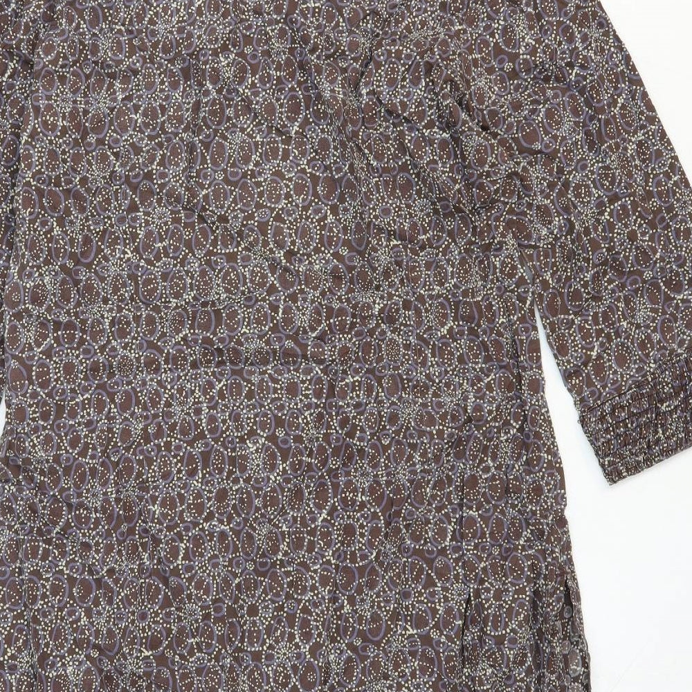 Preworn Womens Brown Geometric 100% Cotton Kaftan Size 16 V-Neck Zip
