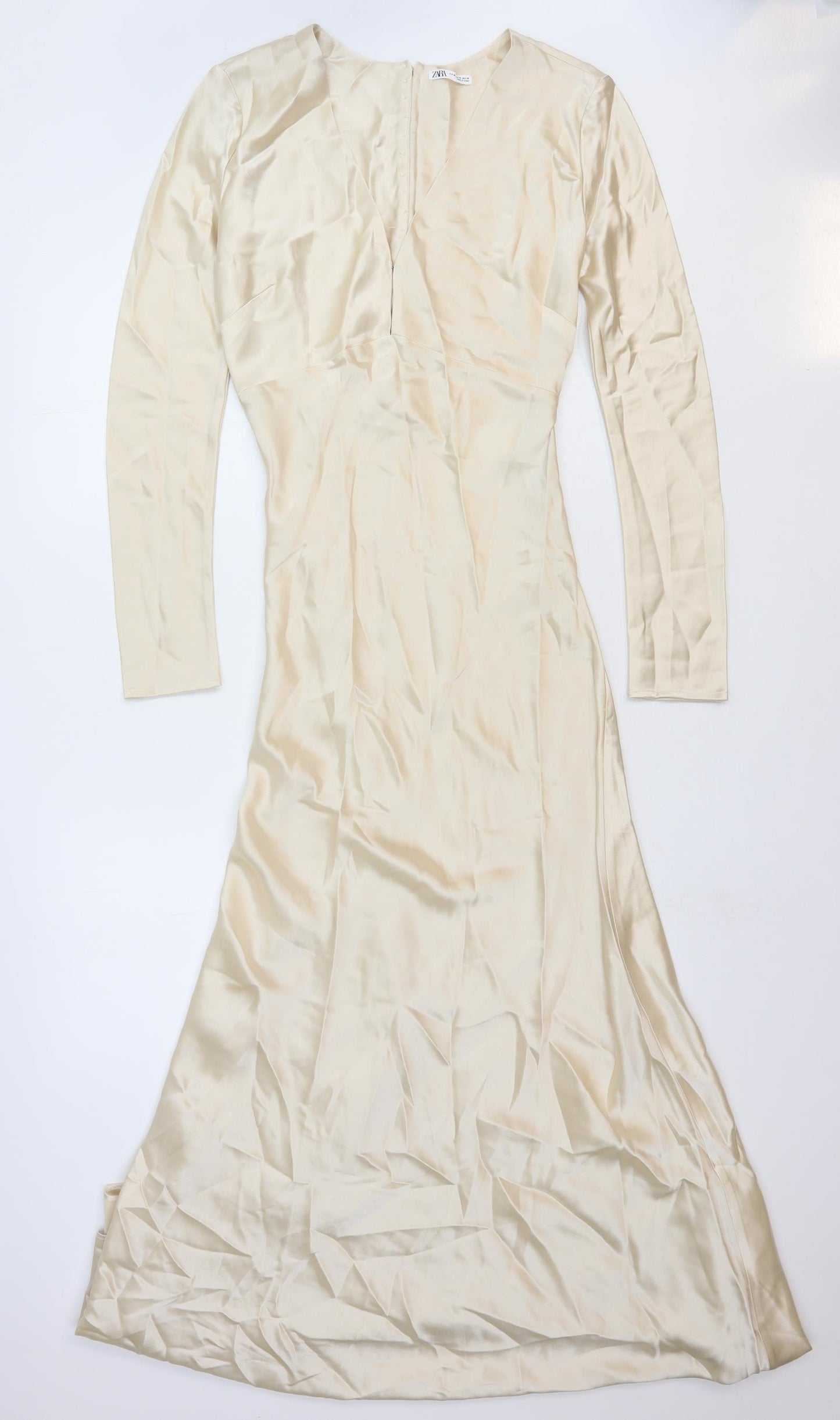 Zara Womens Ivory Acetate Maxi Size M V-Neck Zip