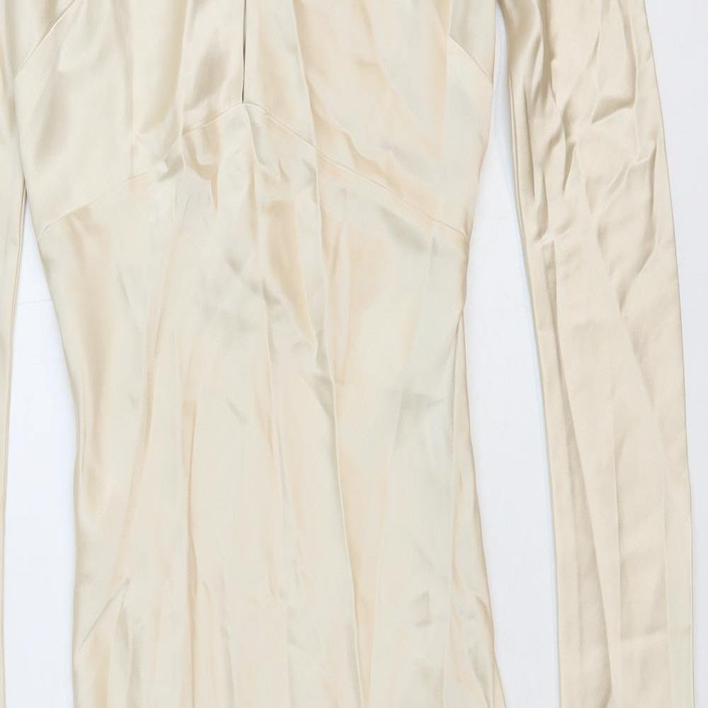 Zara Womens Ivory Acetate Maxi Size M V-Neck Zip