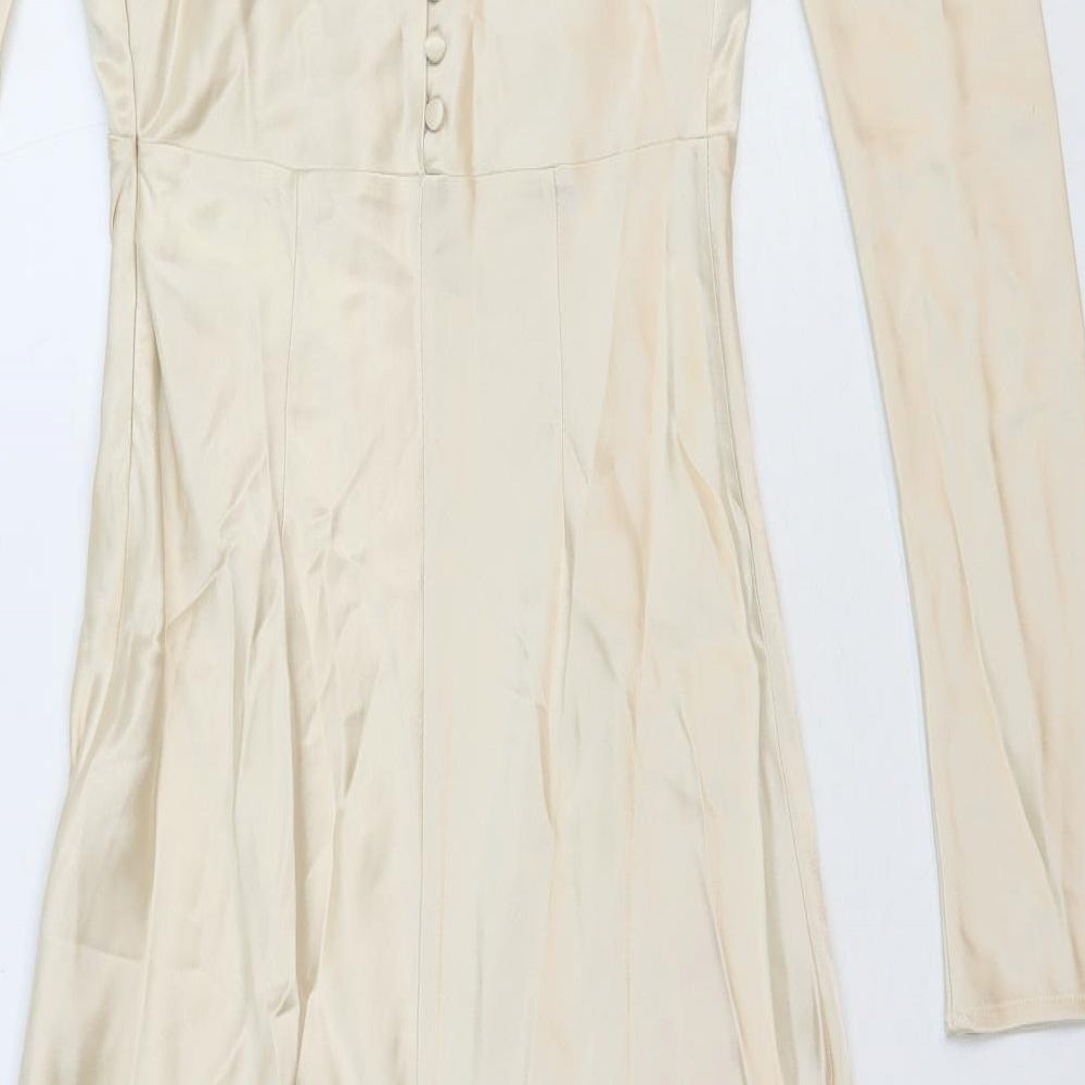 Zara Womens Ivory Acetate Maxi Size M V-Neck Zip