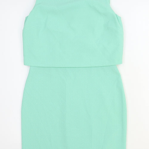 Warehouse Womens Green Polyester A-Line Size 10 Round Neck Zip