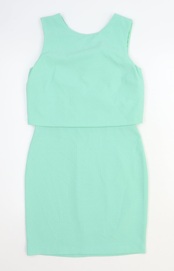 Warehouse Womens Green Polyester A-Line Size 10 Round Neck Zip