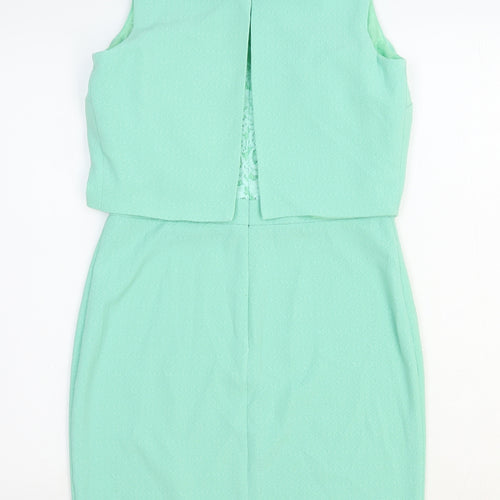 Warehouse Womens Green Polyester A-Line Size 10 Round Neck Zip