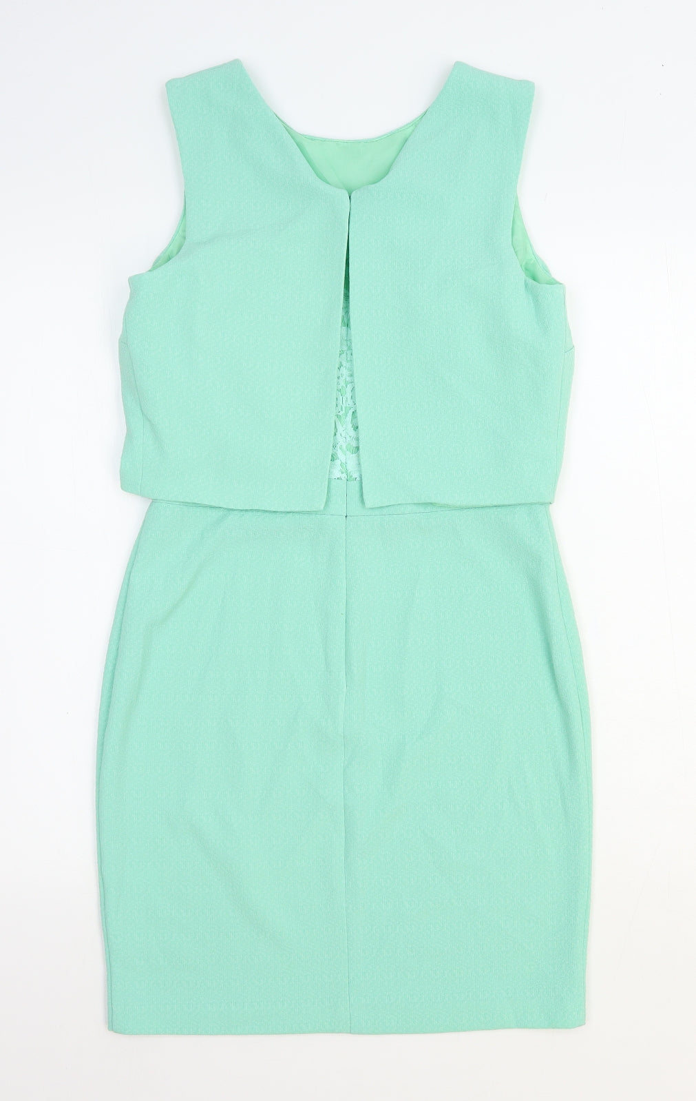 Warehouse Womens Green Polyester A-Line Size 10 Round Neck Zip