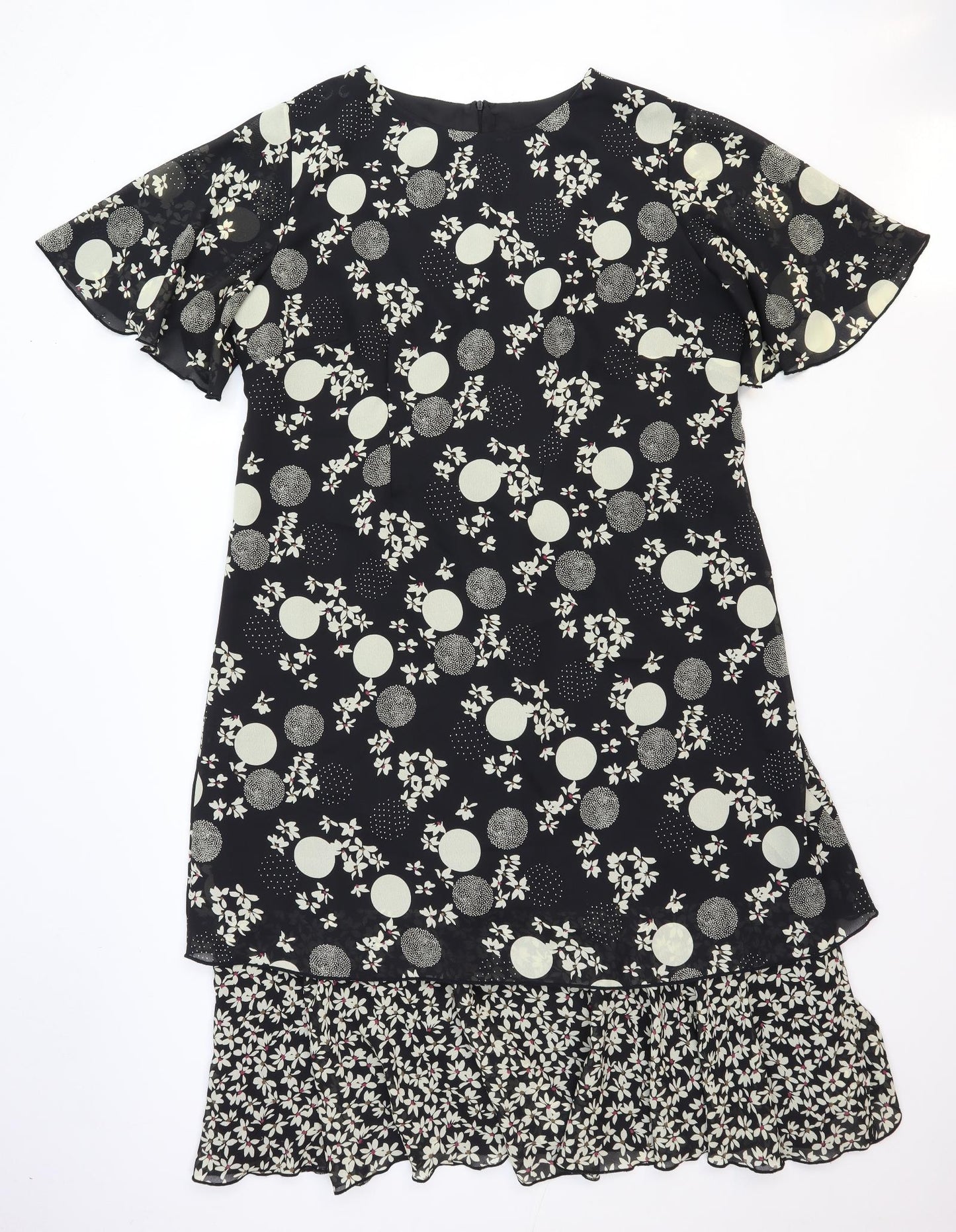 Gina Bacconi Womens Black Geometric Polyester A-Line Size 22 Round Neck Zip