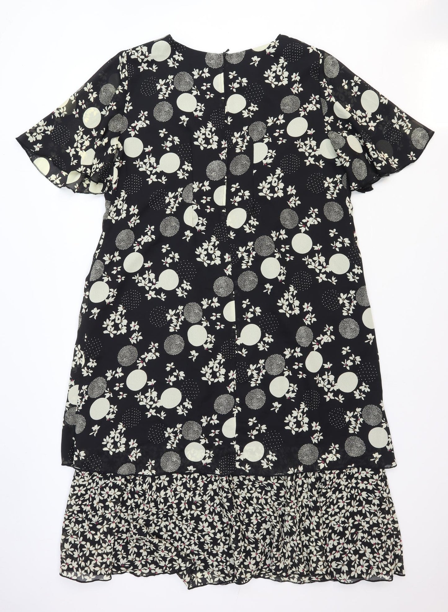 Gina Bacconi Womens Black Geometric Polyester A-Line Size 22 Round Neck Zip