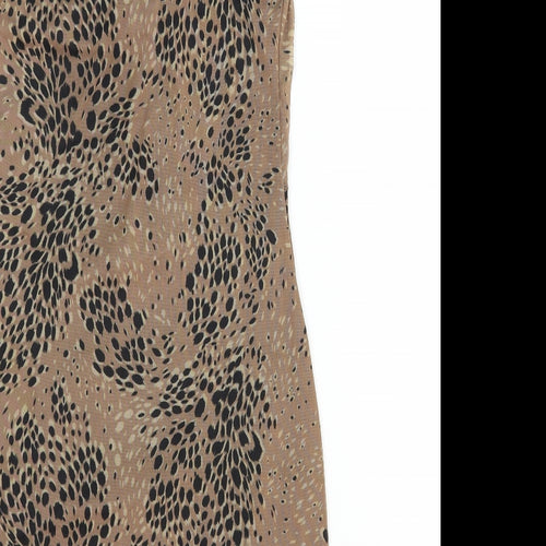 Pink Vanilla Womens Brown Animal Print Polyester Tank Dress Size 14 Scoop Neck Pullover - Leopard Pattern