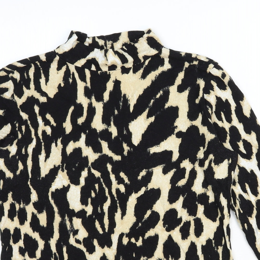 Mint Velvet Womens Black Animal Print Viscose Basic T-Shirt Size M Mock Neck