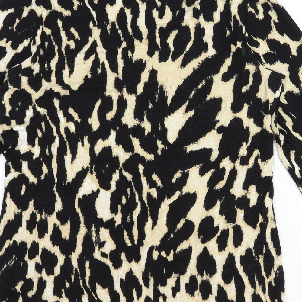 Mint Velvet Womens Black Animal Print Viscose Basic T-Shirt Size M Mock Neck
