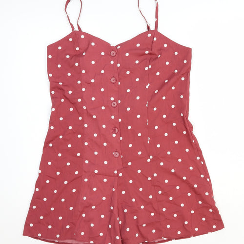 Primark Womens Red Polka Dot Polyester Playsuit One-Piece Size 14 Button