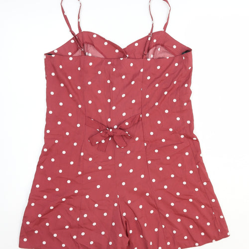 Primark Womens Red Polka Dot Polyester Playsuit One-Piece Size 14 Button