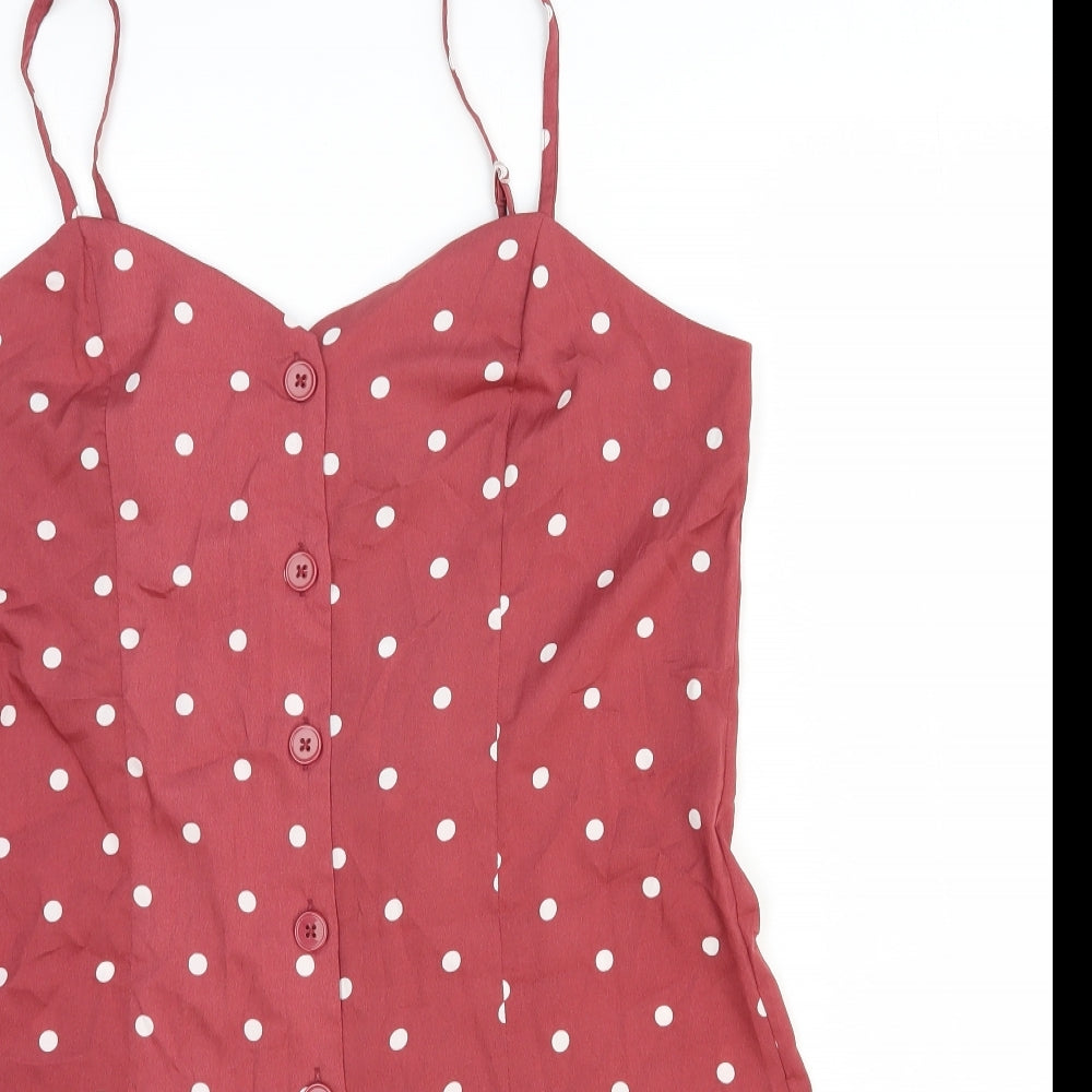 Primark Womens Red Polka Dot Polyester Playsuit One-Piece Size 14 Button