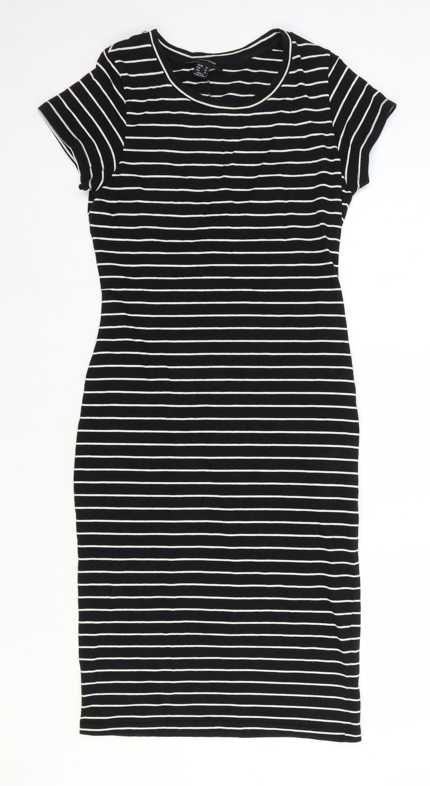 Atmosphere Womens Black Striped Cotton T-Shirt Dress Size 14 Round Neck Pullover