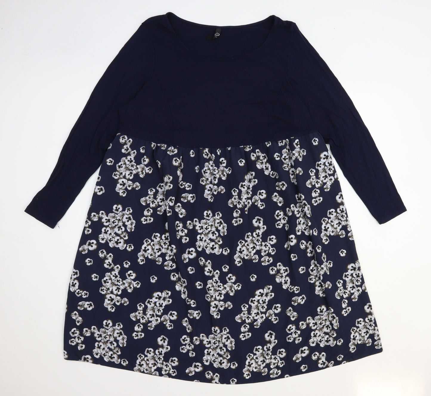 Preworn Womens Blue Floral Polyester A-Line Size 20 Boat Neck Pullover