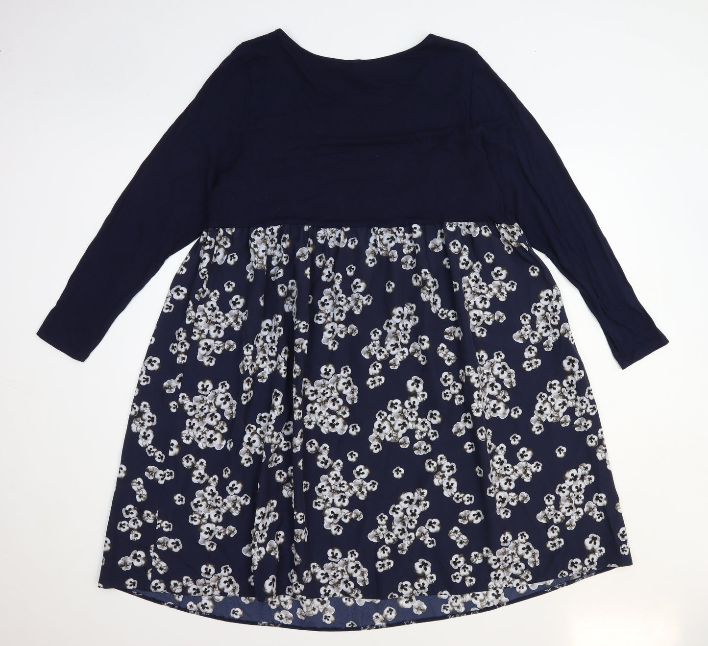 Preworn Womens Blue Floral Polyester A-Line Size 20 Boat Neck Pullover