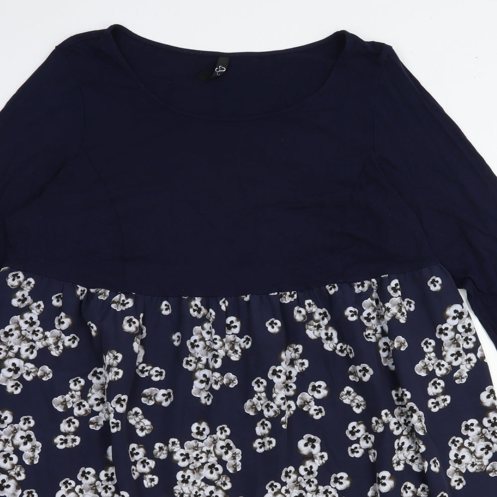 Preworn Womens Blue Floral Polyester A-Line Size 20 Boat Neck Pullover