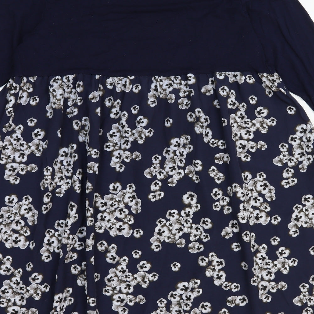 Preworn Womens Blue Floral Polyester A-Line Size 20 Boat Neck Pullover