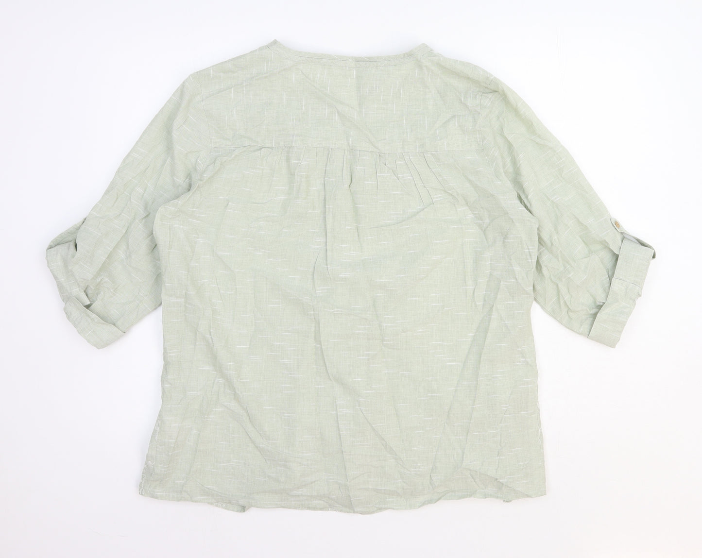 Cotton Traders Womens Green Cotton Basic T-Shirt Size 16 V-Neck - Pleated detail on front