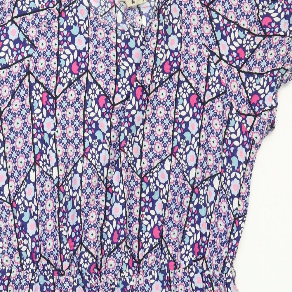TU Womens Blue Floral Viscose Fit & Flare Size 16 Round Neck Pullover