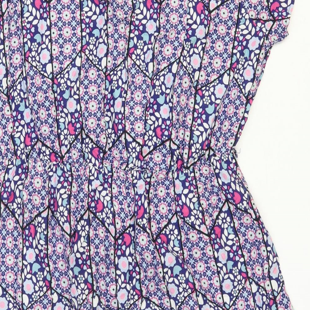 TU Womens Blue Floral Viscose Fit & Flare Size 16 Round Neck Pullover