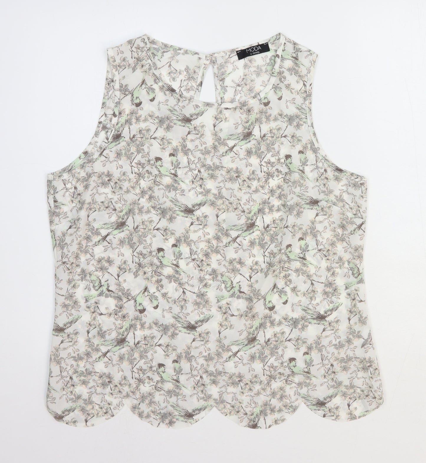 George Womens White Geometric Polyester Basic Tank Size 16 Round Neck