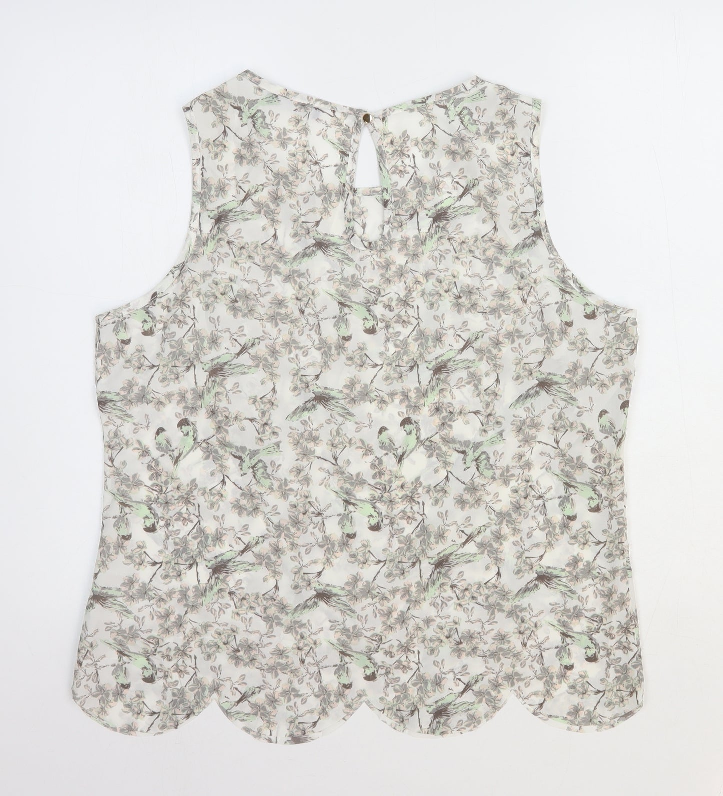 George Womens White Geometric Polyester Basic Tank Size 16 Round Neck