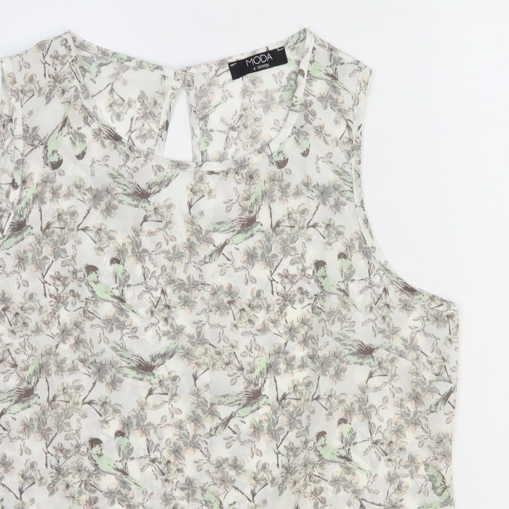 George Womens White Geometric Polyester Basic Tank Size 16 Round Neck