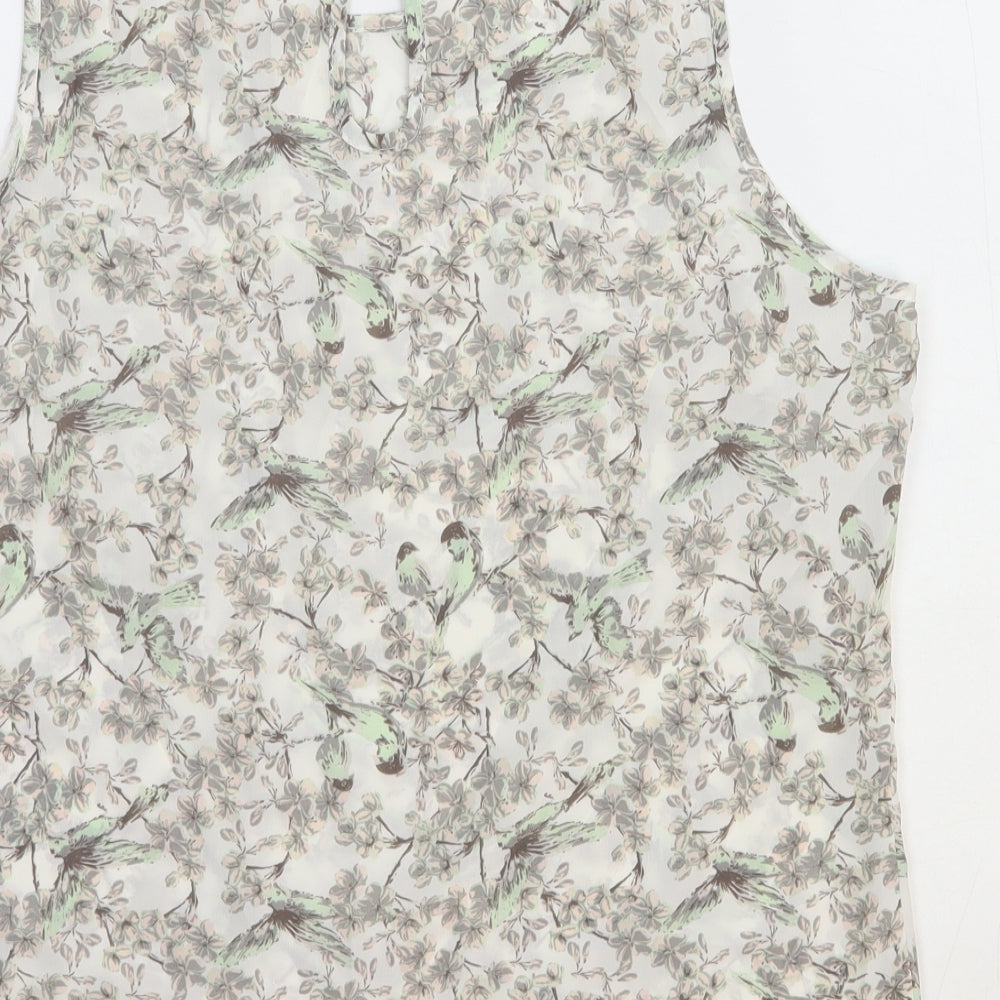 George Womens White Geometric Polyester Basic Tank Size 16 Round Neck