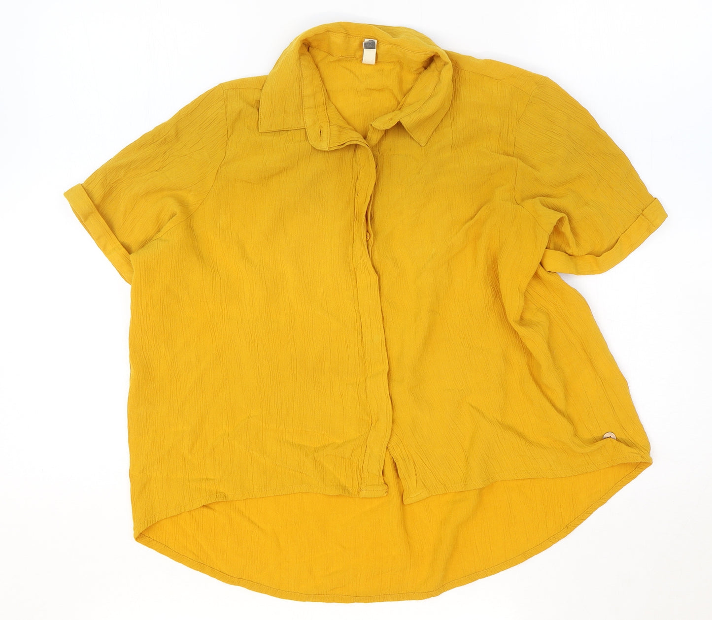 Refinery Womens Yellow Viscose Basic Button-Up Size 10 Collared