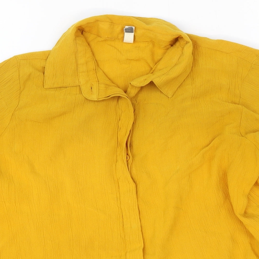 Refinery Womens Yellow Viscose Basic Button-Up Size 10 Collared