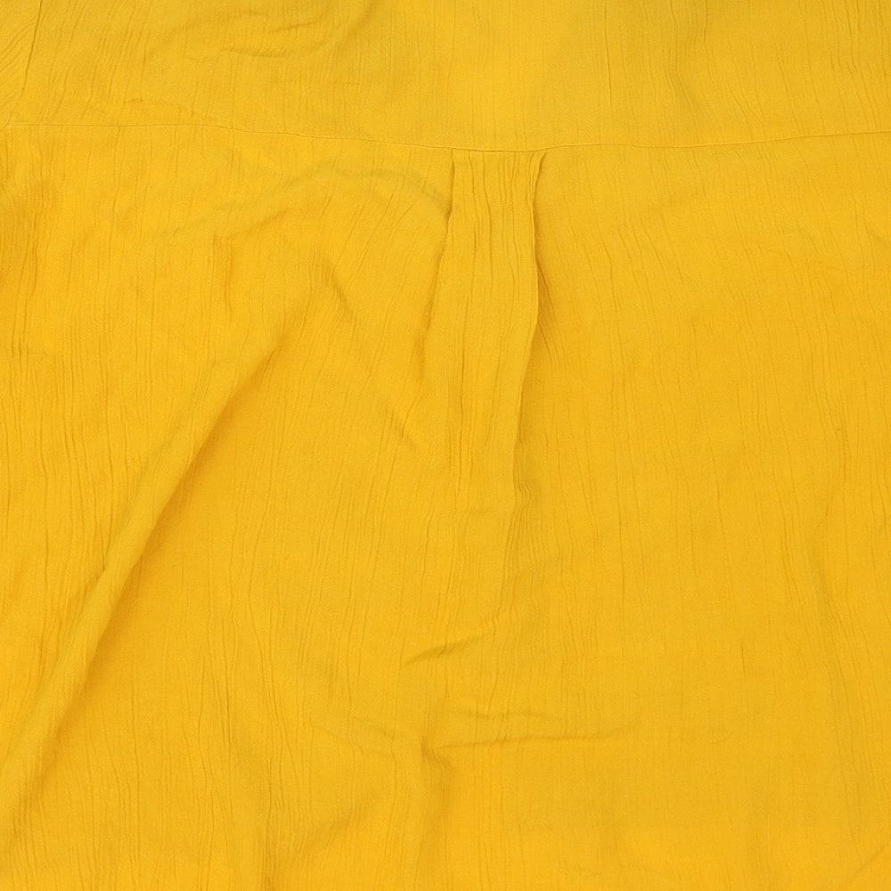 Refinery Womens Yellow Viscose Basic Button-Up Size 10 Collared