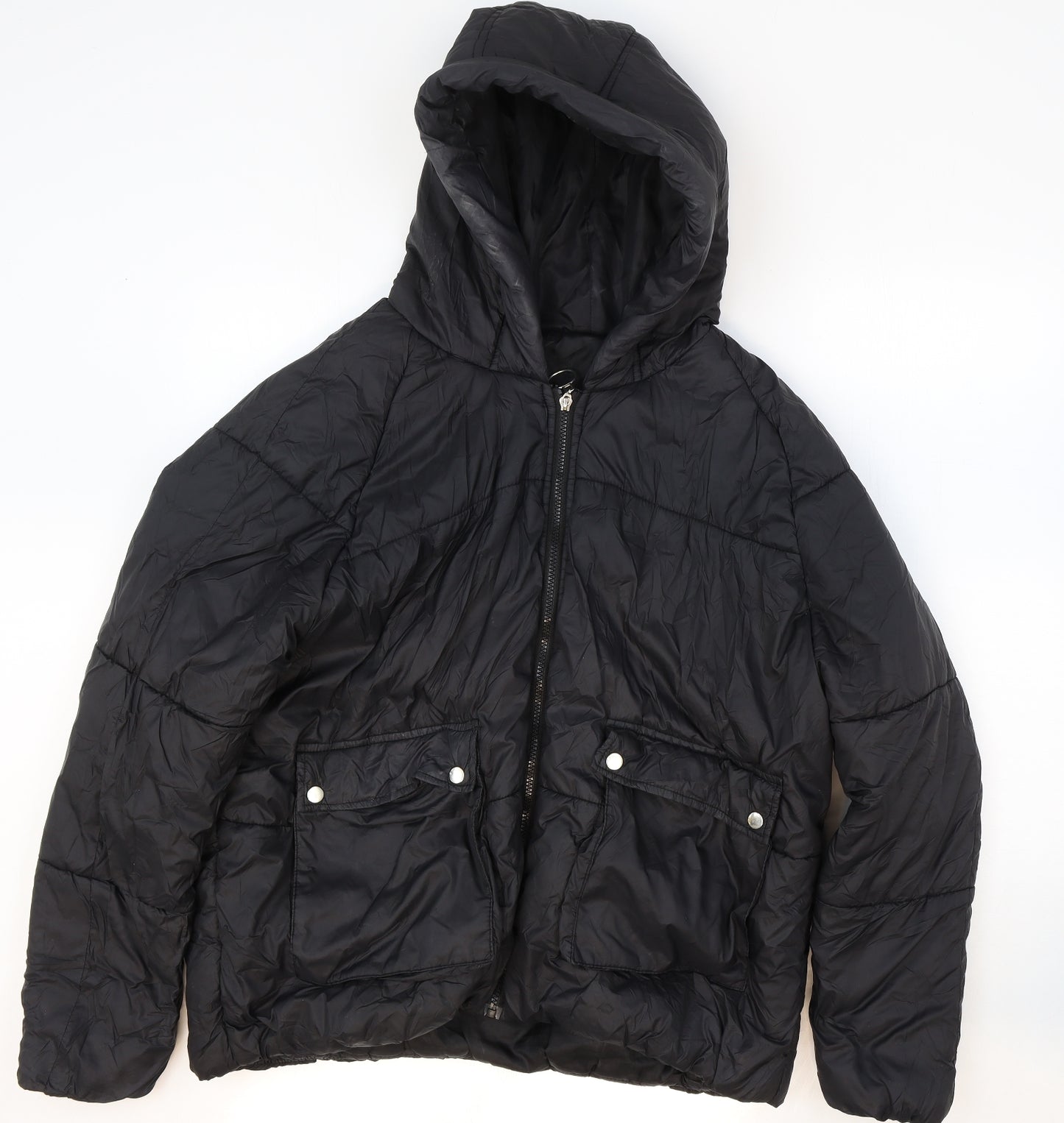 PRETTYLITTLETHING Womens Black Quilted Coat Size 12 Zip