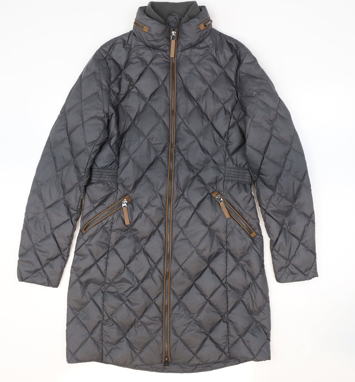 Marks and Spencer Womens Grey Quilted Coat Size 10 Zip