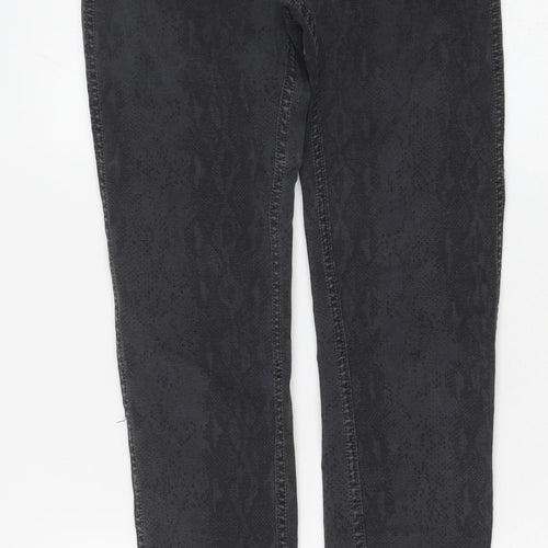 Preworn Womens Grey Animal Print Cotton Skinny Jeans Size 26 in Regular Button - Snake Skin Print