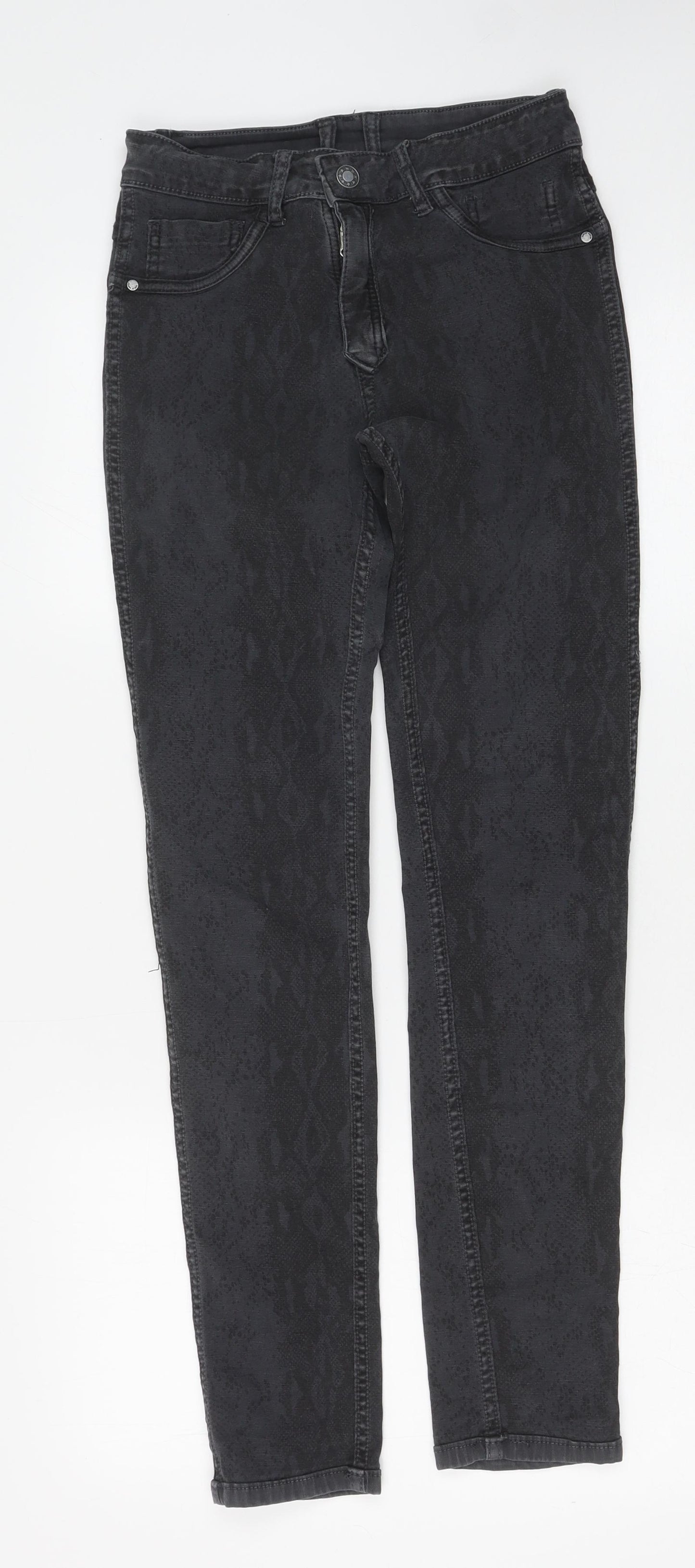 Preworn Womens Grey Animal Print Cotton Skinny Jeans Size 26 in Regular Button - Snake Skin Print