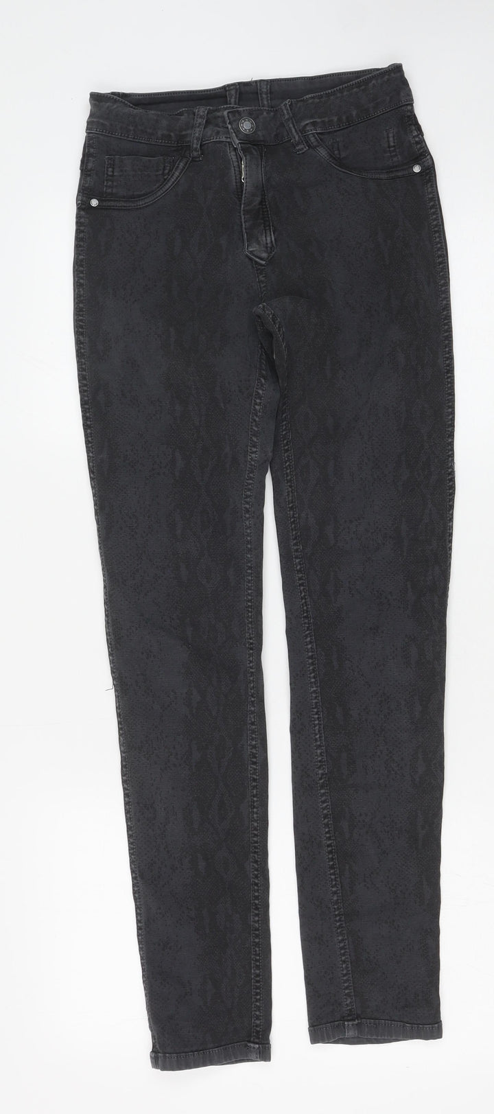 Preworn Womens Grey Animal Print Cotton Skinny Jeans Size 26 in Regular Button - Snake Skin Print