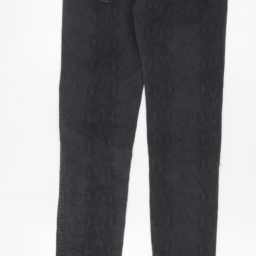 Preworn Womens Grey Animal Print Cotton Skinny Jeans Size 26 in Regular Button - Snake Skin Print