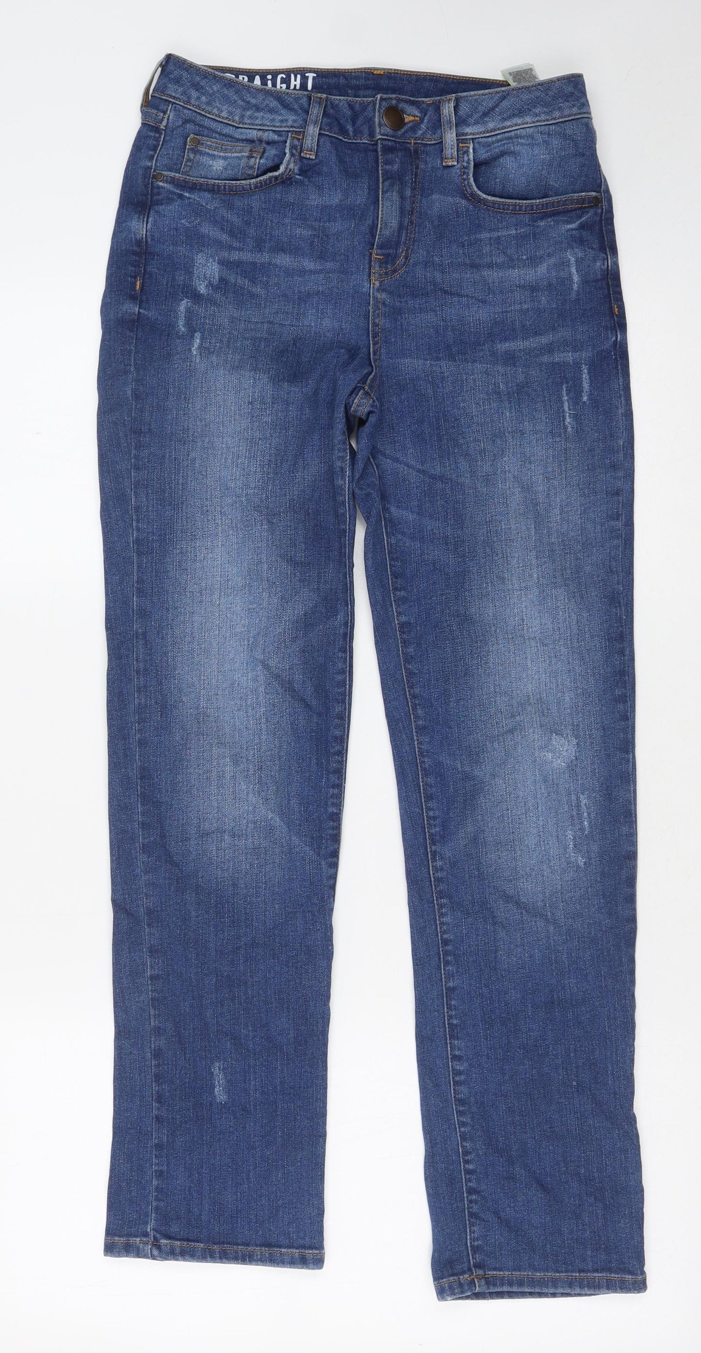 Marks and Spencer Womens Blue Cotton Straight Jeans Size 10 Regular Button