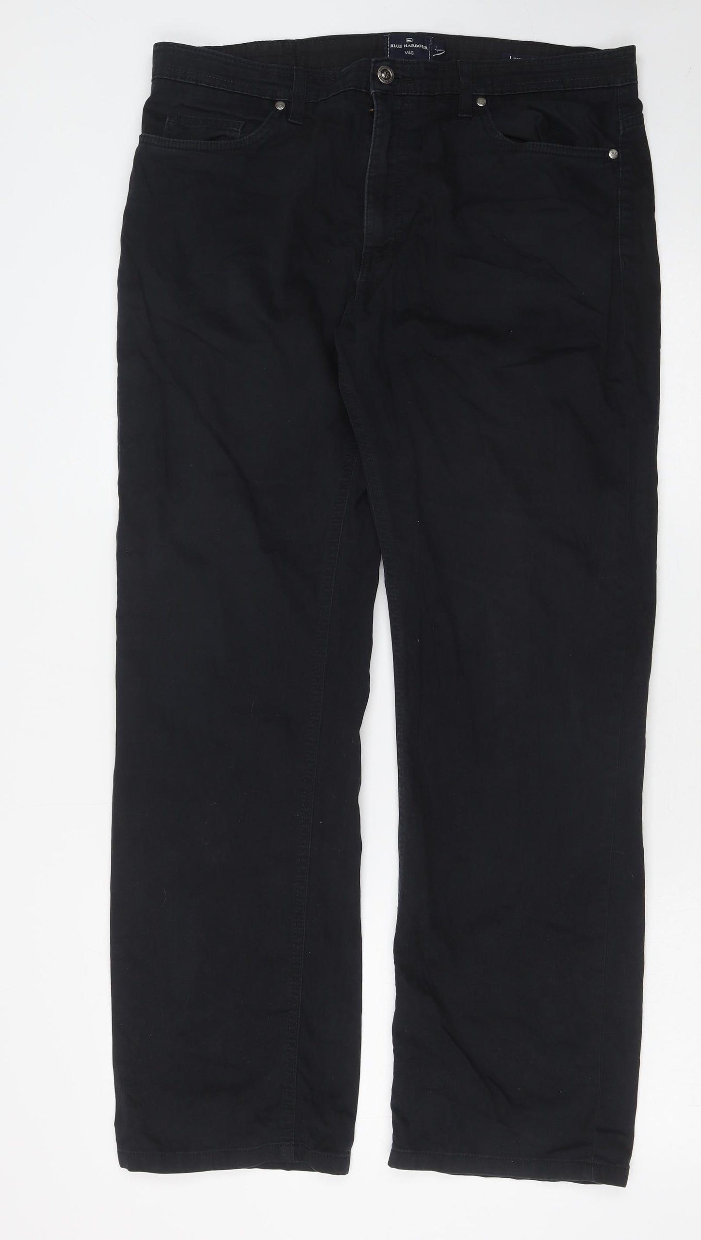 Marks and Spencer Mens Blue Cotton Chino Trousers Size 36 in L31 in Regular Button