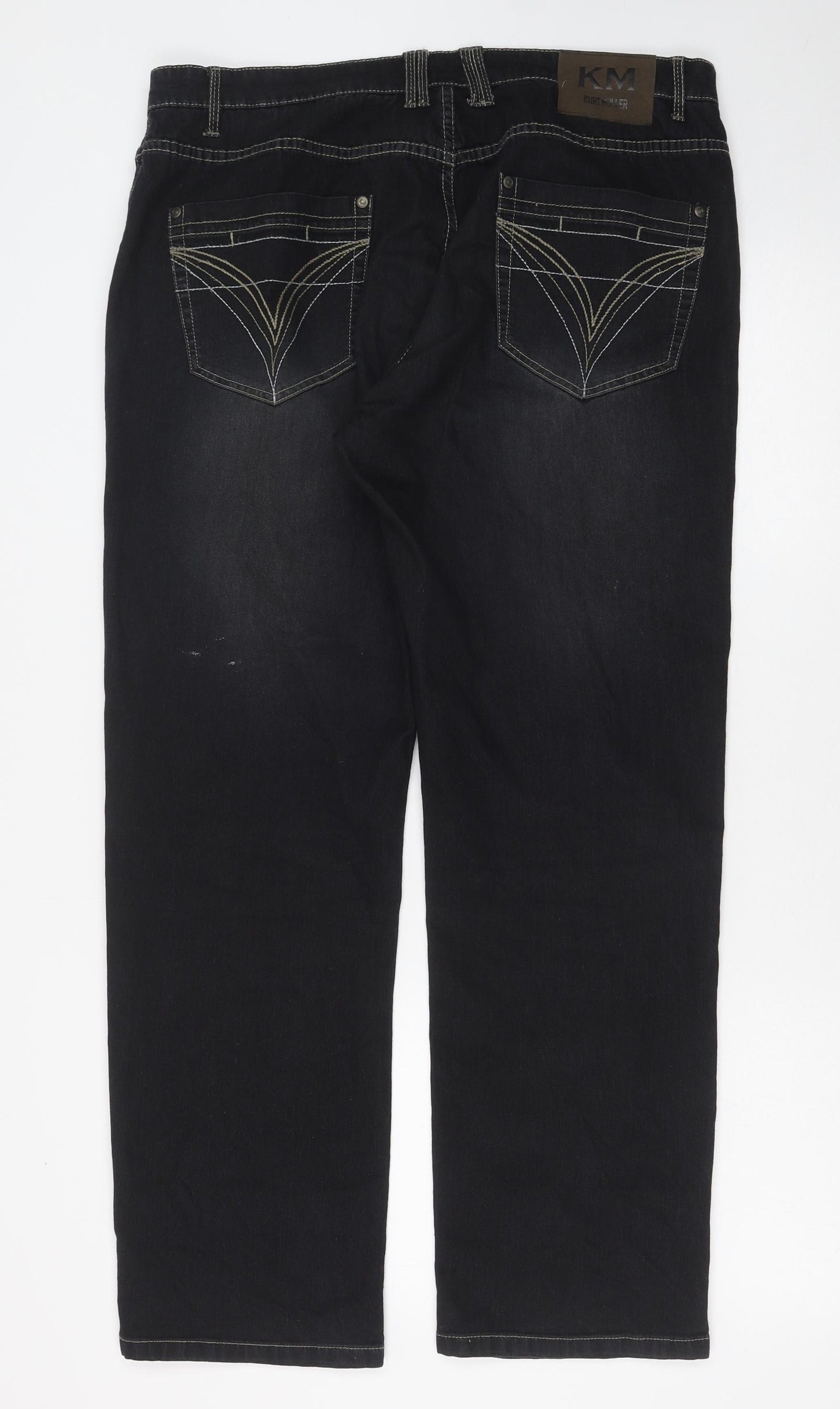 Kurt Muller Mens Black Cotton Straight Jeans Size 36 in Regular Button